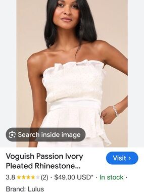 Strapless Ivory Pleated Rhinestone Peplum Top